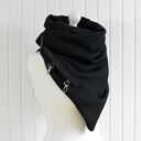 Szal wełniany ze skórą, czarna chusta z karabińczykami