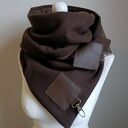 Szal wełniany ze skórą, Komin Unisex Brązowy