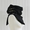 Szal wełniany ze skórą, czarna chusta z karabińczykami