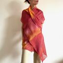 Lniany szal orange & red - ręcznie barwiony unikat 100% lnu
