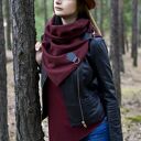 Szal, szalik, podwójny komin spinany, bordowy ze skórą