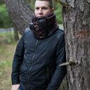 Szal wełniany ze skórą - szalik męski, elegancki szalik, czerwony prążek