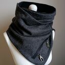 Piękny szal wełniany - grafitowy z czarną skórą