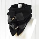 Ciepły szal wełniany- szal unisex, czarny szal, skóra i wełna