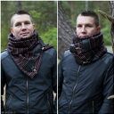 Szal wełniany ze skórą - szalik męski, elegancki szalik, czerwony prążek