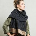 Duży Wełniany Szal Etola GRANATOWA KRATKA idelany prezent