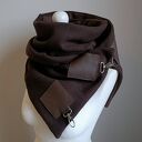 Szal wełniany ze skórą, Komin Unisex Brązowy
