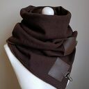Szal wełniany ze skórą, Komin Unisex Brązowy