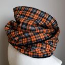 Szal wełniany pomarańczowy w kratkę - unikatowy