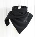 Szal wełniany ze skórą, czarna chusta z karabińczykami