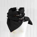 Szal wełniany ze skórą, czarna chusta z karabińczykami