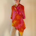 szal z wełny merino czerwony z żółtym