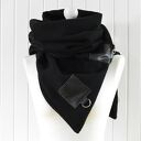 Ciepły szal wełniany- szal unisex, czarny szal, skóra i wełna