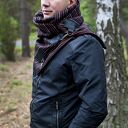 Szal wełniany ze skórą - szalik męski, elegancki szalik, czerwony prążek