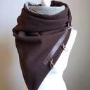 Szal, Chusta, ponczo, komin brązowy ze skórą - wełna