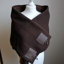 Szal wełniany ze skórą, Komin Unisex Brązowy