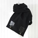 Ciepły szal wełniany- szal unisex, czarny szal, skóra i wełna