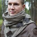 Szal męski, komin unisex, Wełna ze skórą - brązowa jodełka