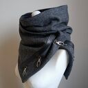 Piękny szal wełniany - grafitowy z czarną skórą