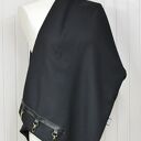 Szal wełniany ze skórą, czarna chusta z karabińczykami