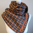 Szal wełniany pomarańczowy w kratkę - unikatowy