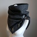 Piękny szal wełniany - grafitowy z czarną skórą