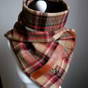 Szal, Komin, chusta - Krata - brązowy i czerwony