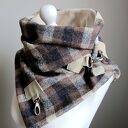 Szal, Komin, chusta - Krata - beżowy, brązowy i czarny