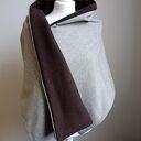 Szal, Chusta, ponczo, komin brązowy ze skórą - wełna