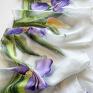 fioletowe szaliki delikatny, ręcznie malowany, jedwabny szal o wzorze irysów kwiaty