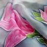 malowany jedwab jedwabny szal szaliki ślubny - magnolie kwiaty
