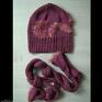 szaliki: komplet fioletowy - czapka i oryginalnie wiązany