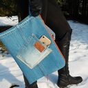 Jeansowy pokrowiec na dokumenty A4 z recyklingu - zapinany na zamek