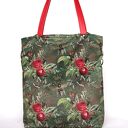 Duża zielona torba w kwiaty i pszczoły - handmade do pracy, na uczelnię i na zakupy