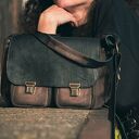 VANDA L. Skórzana torba postarzana skóra naturalna zamsz CZARNA BRĄZ