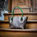 Ręcznie robiona skórzana torebka shopper brąz i zieleń od Ladybuq Art Studio