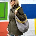 Szara torba worek z musztardowymi paskami