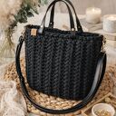 Czarna torebka plecione Handmade - elegancka torebka damska do pracy - torebka Business Woman