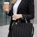 Czarna torebka plecione Handmade - elegancka torebka damska do pracy - torebka Business Woman