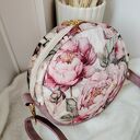 Okrągła torebka z weluru - różowe piwonie (handmade)