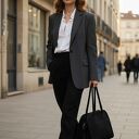 Torebka business chic LS06 czarna - skóra naturalna i zamsz