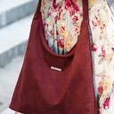 Torba HOBO na ramię - bordo, handmade z ekologicznego nubuku tapicerskiego