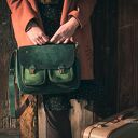 VANDA L. skórzana torba postarzana skóra naturalna zamsz ZIELENIE od ręki