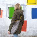 Szara torba worek z musztardowymi paskami
