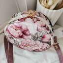 Okrągła torebka z weluru - różowe piwonie (handmade)