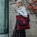 Duża wodoodporna torba z nubuku bordo