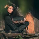 VANDA L. skórzana torba postarzana skóra naturalna zamsz CZARNA BRĄZ