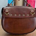 Brązowa mała skórzana unikalna ręcznie robiona torebeczka LadyBuQ Art Prawdziwe Polskie rękodzieło