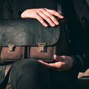 VANDA L. skórzana torba postarzana skóra naturalna zamsz CZARNA BRĄZ