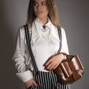 Brązowa mała skórzana unikalna ręcznie robiona torebeczka LadyBuQ Art Prawdziwe Polskie rękodzieło